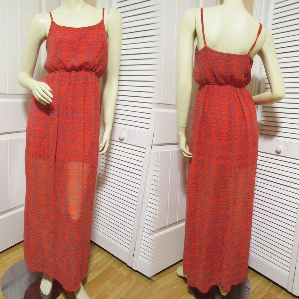 Y2K Forever 21 Sleeveless Maxi Dress Orange Sundress Resort Wear Summer Vacation